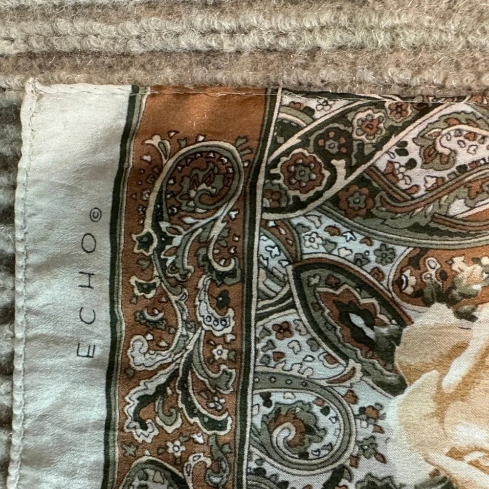Echo Scarf Brown Olive Green Paisley Floral Rose Print Lightweight Long Wrap